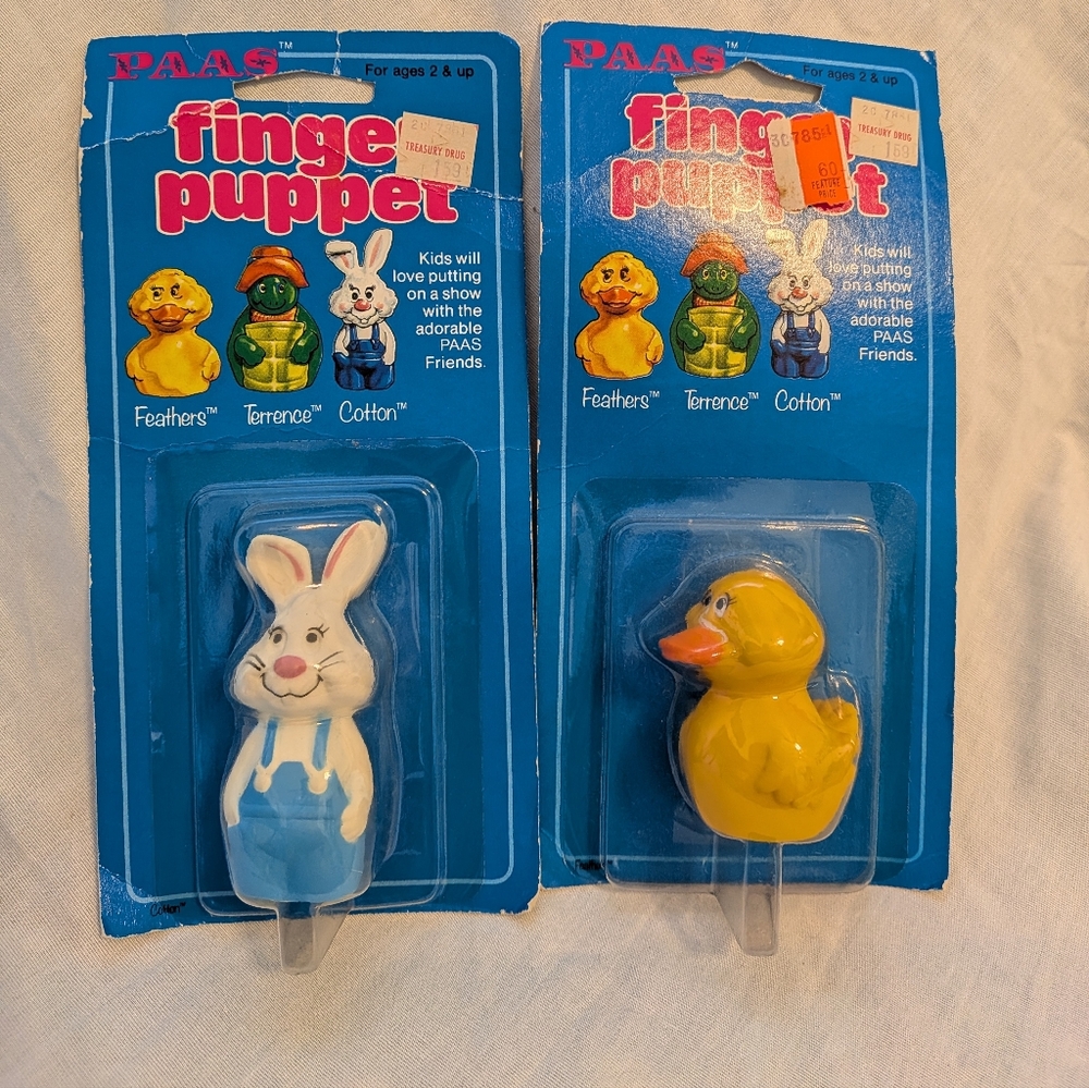 Vintage PAAS Finger Puppets - Bunny and Duck/Cotton And Feathers